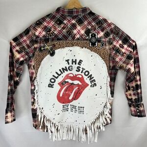 UPCYCLED Vintage Wrangler Shirt XL Rolling Stones Band Tee Pearl Snap Rockabilly